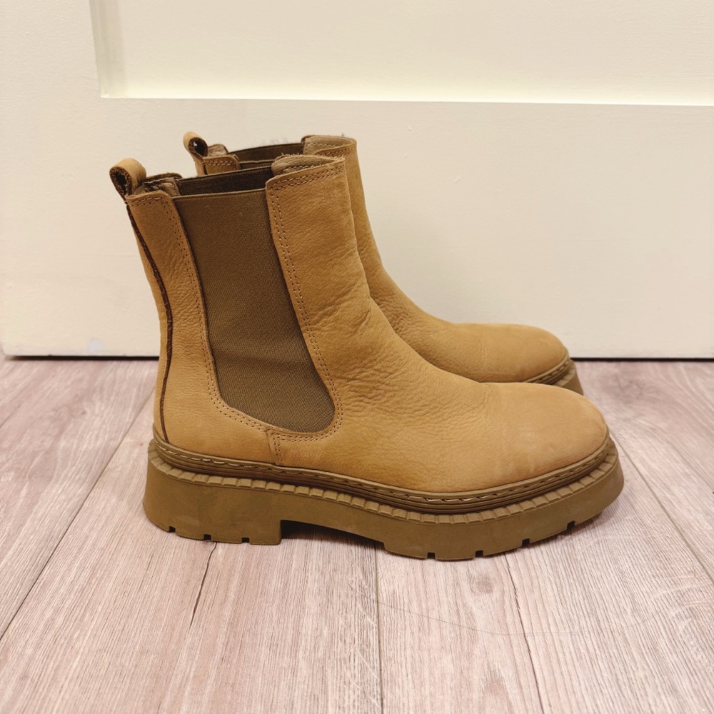 Dune London chunky platform camel Chelsea boots, 39